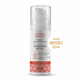 Био Слънцезащитен Крем с Малина, Краставица и Баобаб Invisible Zinc, SPF35+, 50ml, Wooden Spoon