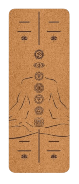 Йога постелка корк 7 Чакри с линии за подравняване 183 х 61 см, 4 мм