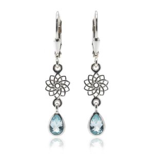 Обеци Мандала със скъпоценен камък Сребърни с топаз