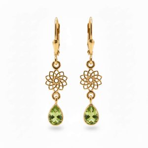 Обеци Мандала със скъпоценен камък позлатени с перидот